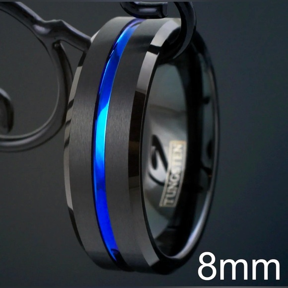 Black Tungsten Carbide Thin Blue Line -  Band Ring size  13.5 - Picture 1 of 3